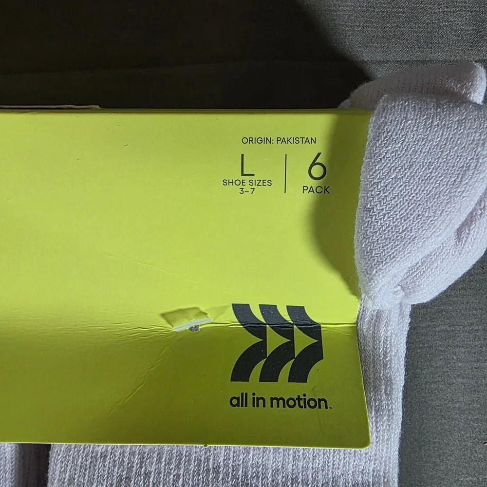 All in Motion Kids Crew Socks 6 Pack Light Pink Black Striped Size L 3-7 NEW